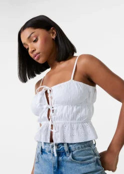 Pink Vanilla Ivory Tie Front Broderie Cami Top