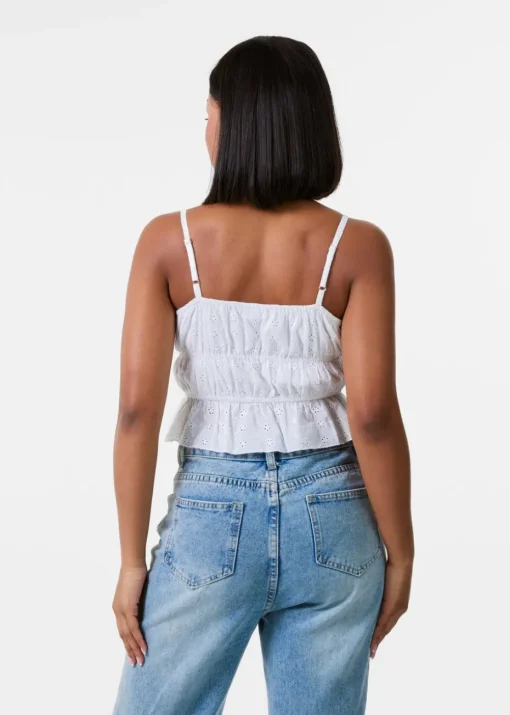 Pink Vanilla Ivory Tie Front Broderie Cami Top