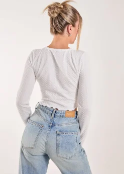 Pink Vanilla Ivory Zig Zag Jersey Long Sleeve Top