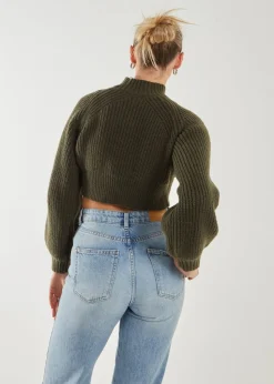 Pink Vanilla Khaki High Neck Knitted Jumper