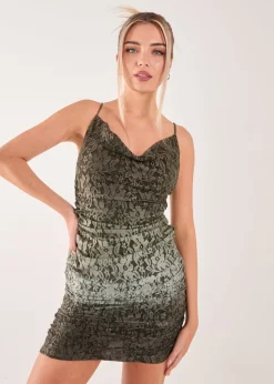 Pink Vanilla Khaki Lace Cowl Ombre Mini Dress