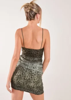 Pink Vanilla Khaki Lace Cowl Ombre Mini Dress