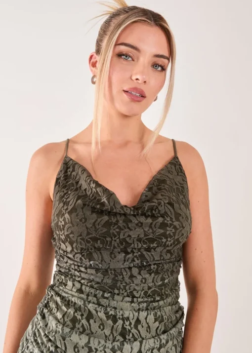 Pink Vanilla Khaki Lace Cowl Ombre Mini Dress