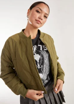 Pink Vanilla Khaki Textured Puffer Bomber Jacket