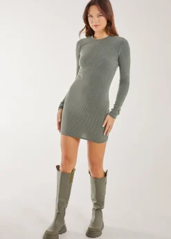 Pink Vanilla Khaki Two Tone Ribbed Mini Dress