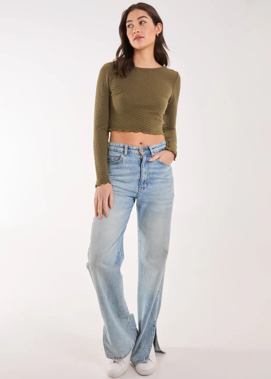 Pink Vanilla Khaki Zig Zag Jersey Long Sleeve Top