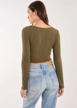 Pink Vanilla Khaki Zig Zag Jersey Long Sleeve Top