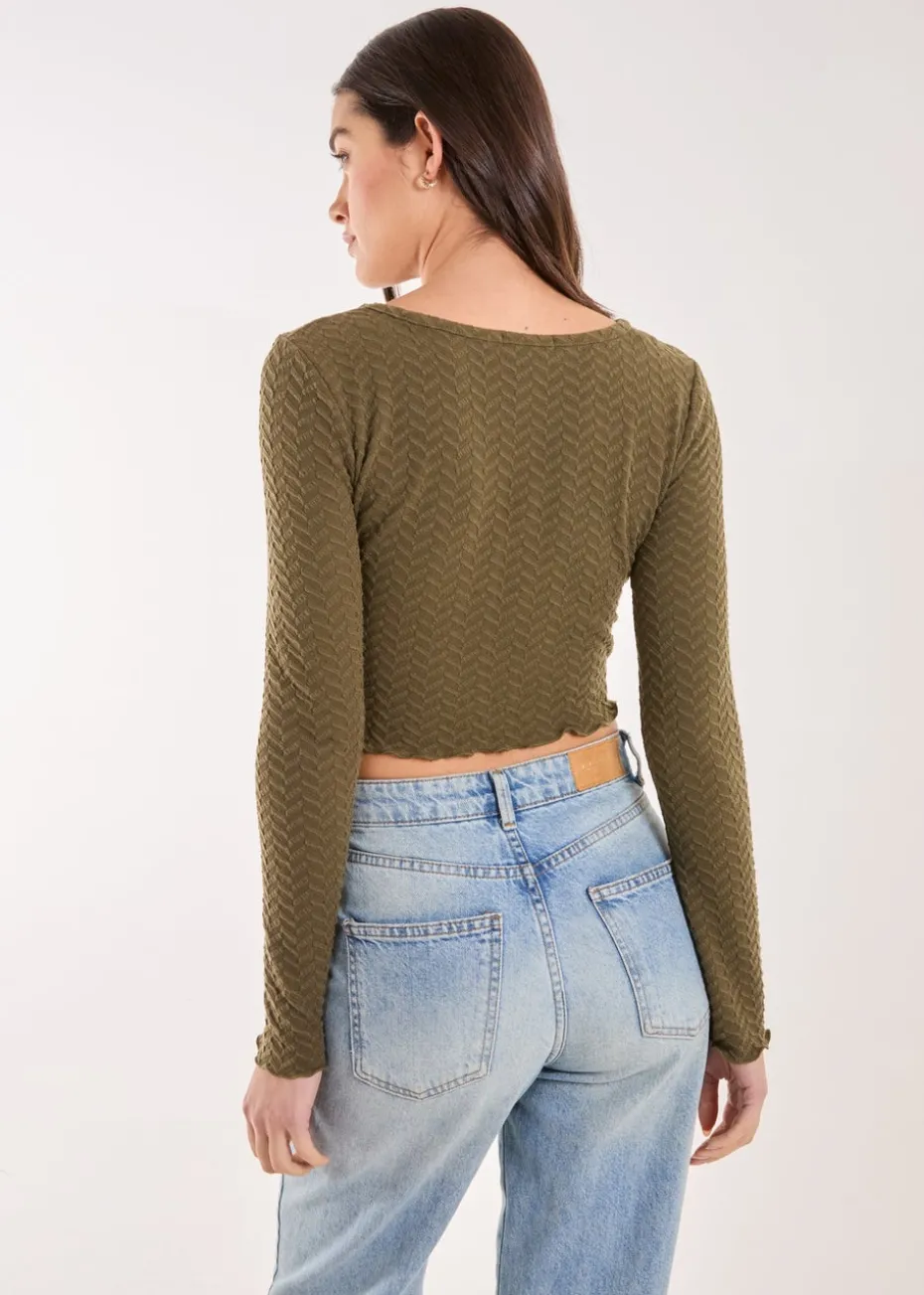 Pink Vanilla Khaki Zig Zag Jersey Long Sleeve Top