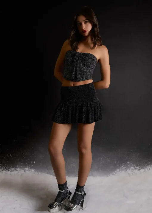 Pink Vanilla Multi Ruffle Glitter Mini Skirt