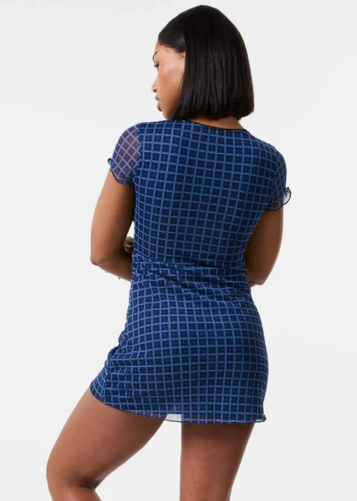 Pink Vanilla Navy Check Cap Sleeve Mini Dress
