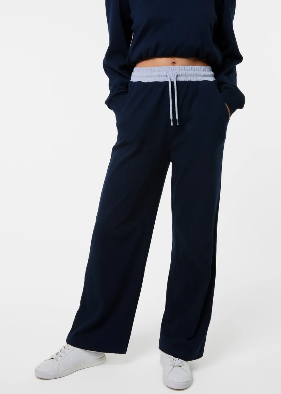 Pink Vanilla Navy Contrast Band Wide Leg Joggers