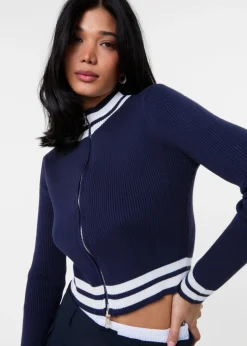 Pink Vanilla Navy Knitted Cardigan Contrast Tipping