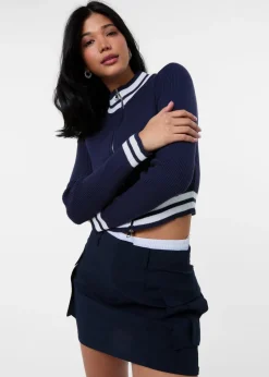 Pink Vanilla Navy Knitted Cardigan Contrast Tipping