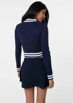 Pink Vanilla Navy Knitted Cardigan Contrast Tipping