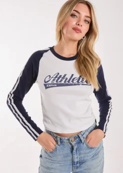 Pink Vanilla Navy Long Sleeve Contrast Crew Top