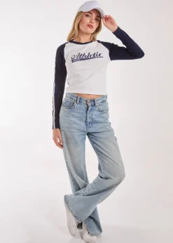 Pink Vanilla Navy Long Sleeve Contrast Crew Top