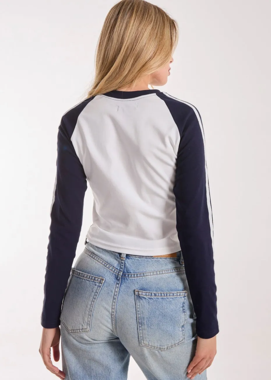 Pink Vanilla Navy Long Sleeve Contrast Crew Top