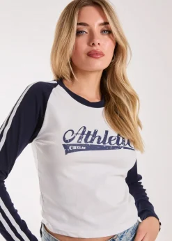 Pink Vanilla Navy Long Sleeve Contrast Crew Top