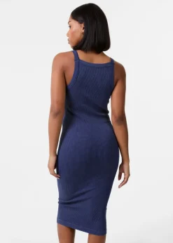 Pink Vanilla Navy Washed Ribbed Racer Dress
