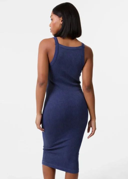 Pink Vanilla Navy Washed Ribbed Racer Dress