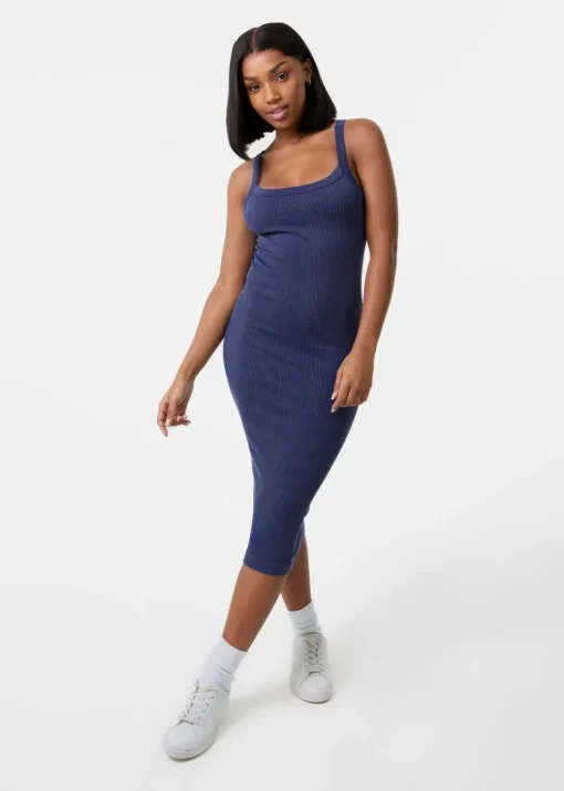 Pink Vanilla Navy Washed Ribbed Racer Dress