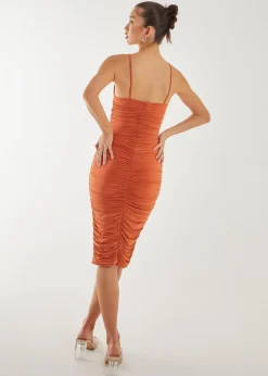 Pink Vanilla Orange Cowl  Neck Midi Dress