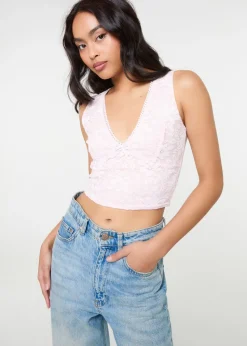 Pink Vanilla Pink V Neck Lace Crop Top