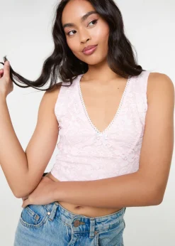 Pink Vanilla Pink V Neck Lace Crop Top