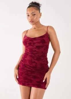 Pink Vanilla Red Flock Cowl Neck Mini Dress