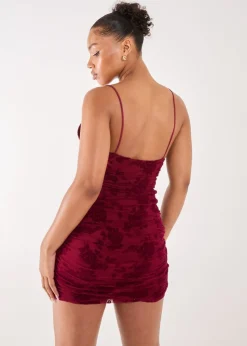 Pink Vanilla Red Flock Cowl Neck Mini Dress