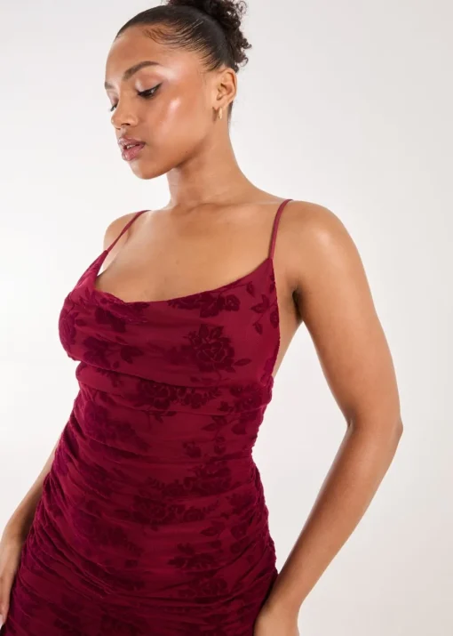 Pink Vanilla Red Flock Cowl Neck Mini Dress
