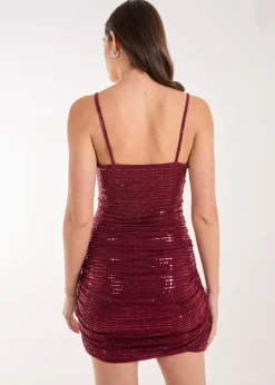 Pink Vanilla Red Mirror Sequin Twist Front Mini Dress