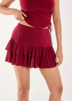 Pink Vanilla Red Slinky Ruffle Mini Skirt