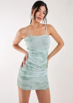 Pink Vanilla Sage Mesh Printed Tie Dye Strappy Mini Dress