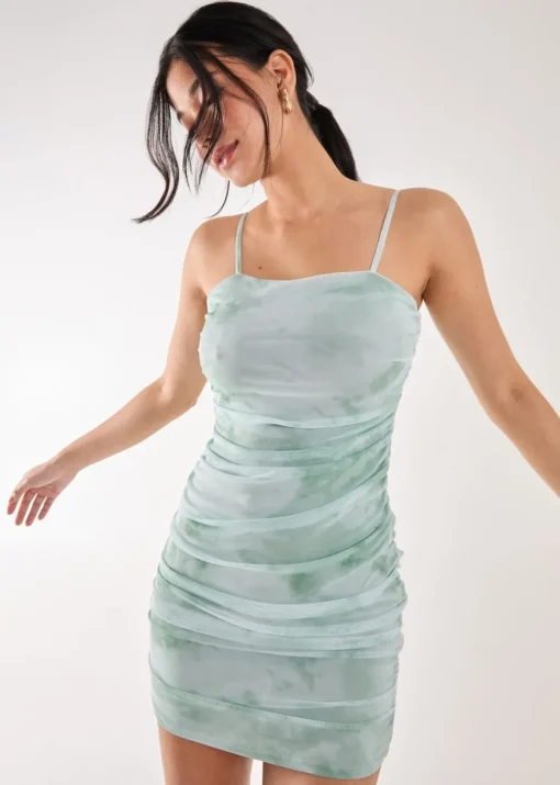 Pink Vanilla Sage Mesh Printed Tie Dye Strappy Mini Dress
