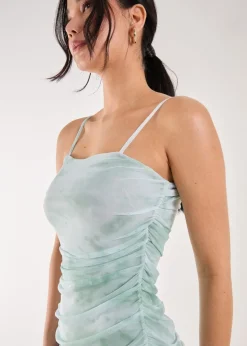 Pink Vanilla Sage Mesh Printed Tie Dye Strappy Mini Dress