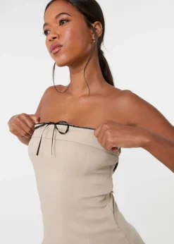 Pink Vanilla Stone Bandeau Pleated Mini Dress