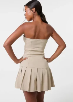 Pink Vanilla Stone Bandeau Pleated Mini Dress
