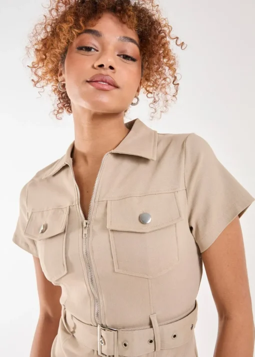Pink Vanilla Stone Belted Utility Mini Dress