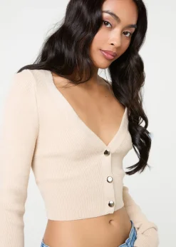 Pink Vanilla Stone Button Front Cropped Cardigan