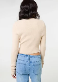 Pink Vanilla Stone Button Front Cropped Cardigan