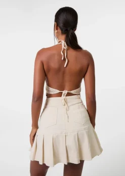 Pink Vanilla Stone Crochet Bralette With Shell Detail