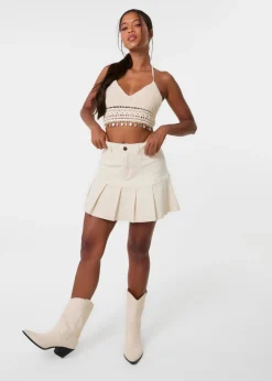 Pink Vanilla Stone Crochet Bralette With Shell Detail