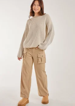 Pink Vanilla Stone Striped Ribbed Long Sleeve Jumper