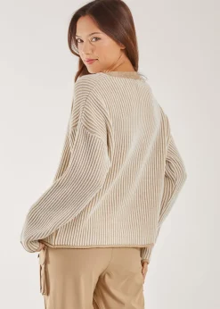 Pink Vanilla Stone Striped Ribbed Long Sleeve Jumper