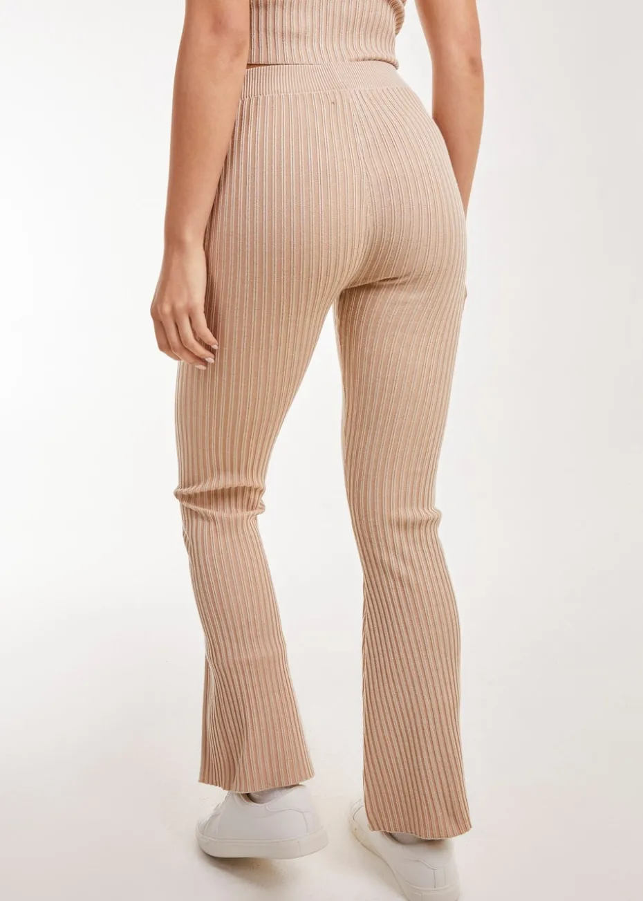 Pink Vanilla Stone Two Tone Rib Seam Detail Flares