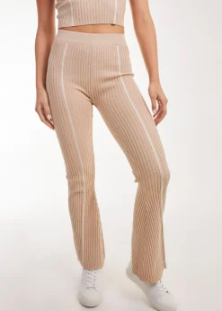 Pink Vanilla Stone Two Tone Rib Seam Detail Flares