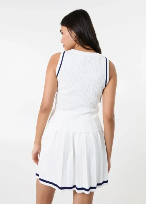 Pink Vanilla White Cable Knit Vest With Contrast Piping
