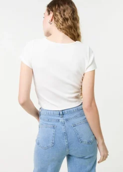 Pink Vanilla White Embellished Wash Rib Top