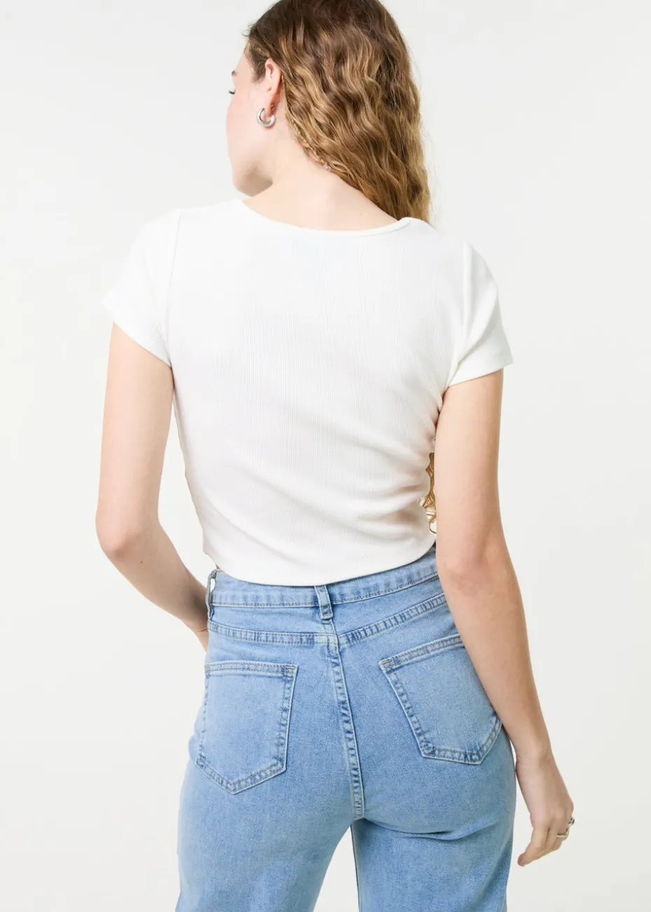 Pink Vanilla White Embellished Wash Rib Top